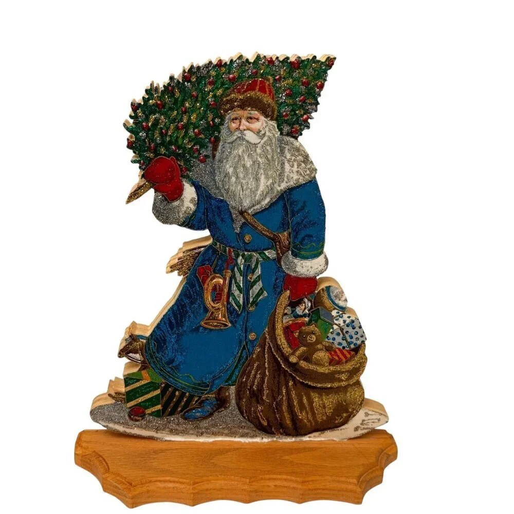 Old World Santa Wooden Signed George Bakes Cranston Victorian Holiday Decor 12